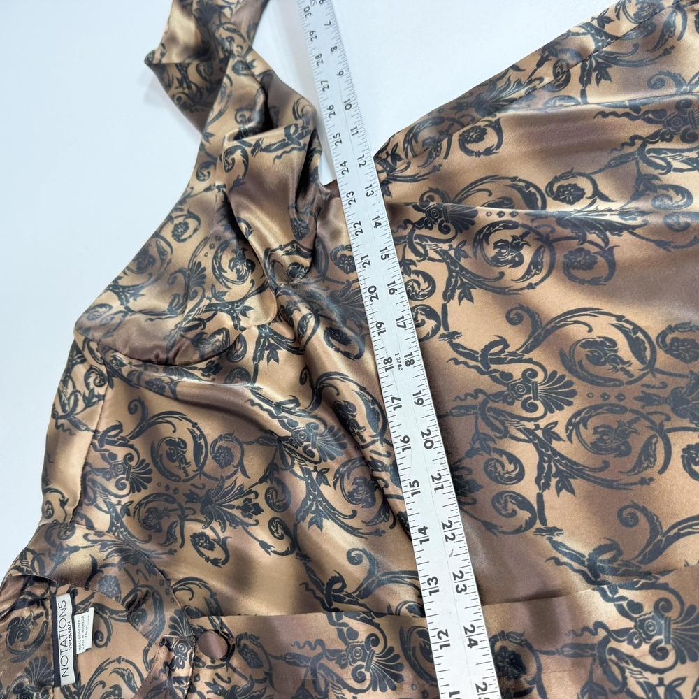 Notations Blouse Womens 16W Brown Floral Satin Button Front Long Sleeve Top - Picture 4 of 9